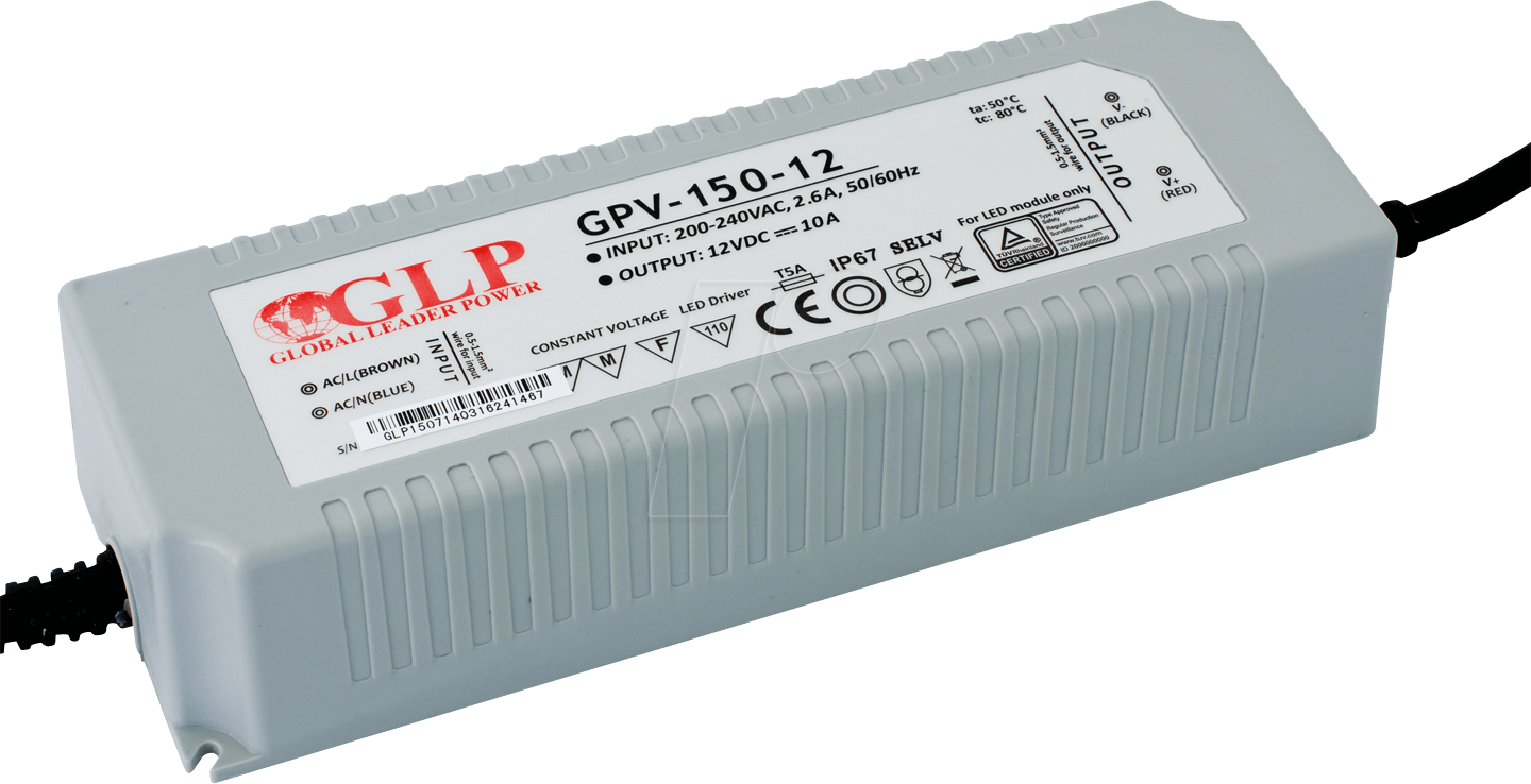 GLP GPV-150-24 - LED-Netzteil, 144 W, 24 V DC, 6 A, TÜV-geprüft, IP67