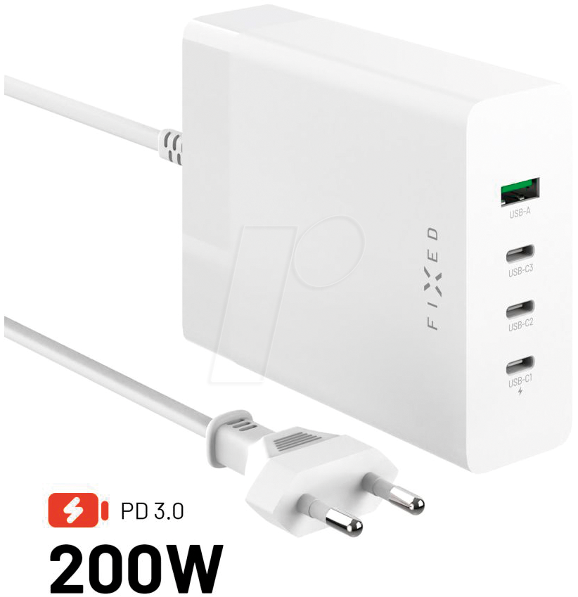 FIXCG200-3C1A-WH - USB-Ladegerät, 200 W, 5-20 V, 5 A, 3x USB-C, 1x USB-A, GaN,weiß