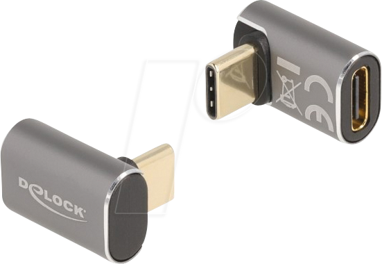 DELOCK 60054 - USB 4.0 Adapter, C Stecker auf C Buchse, gewinkelt, Metall