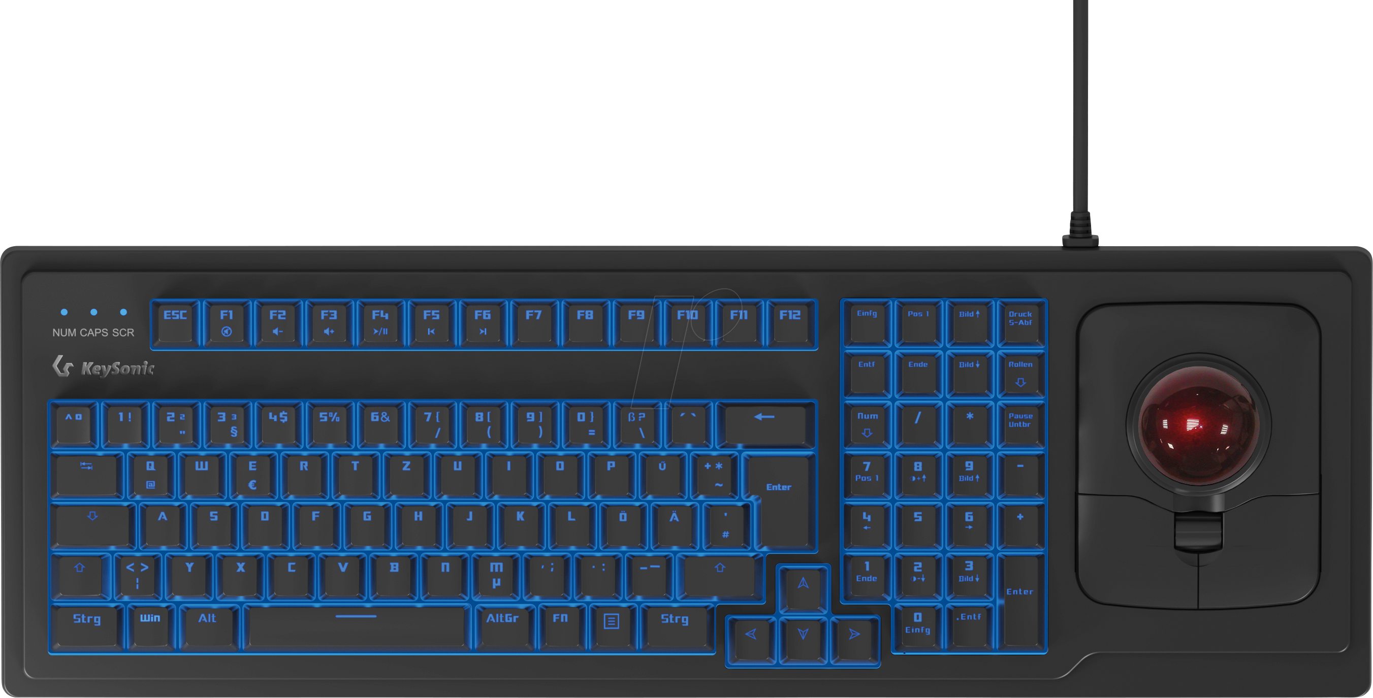 KEYSONIC 61104 - Tastatur, USB, mit Trackball, schwarz, US-Layout