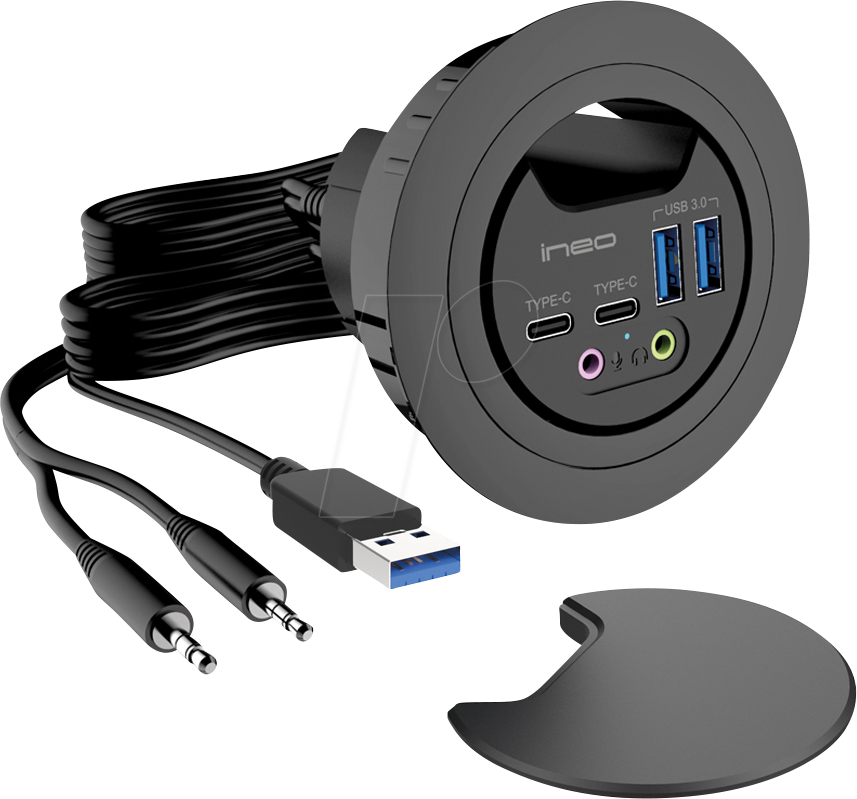 INEO 18082 - USB 3.0 4-Port Tisch-Hub, 2x USB-A, 2x USB-C + 2x Audio