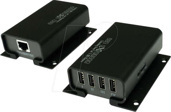 EXSYS EX-1444 - USB 2.0 Hub, 4 Port, Extender, Cat5/6, Metall, bis 100m