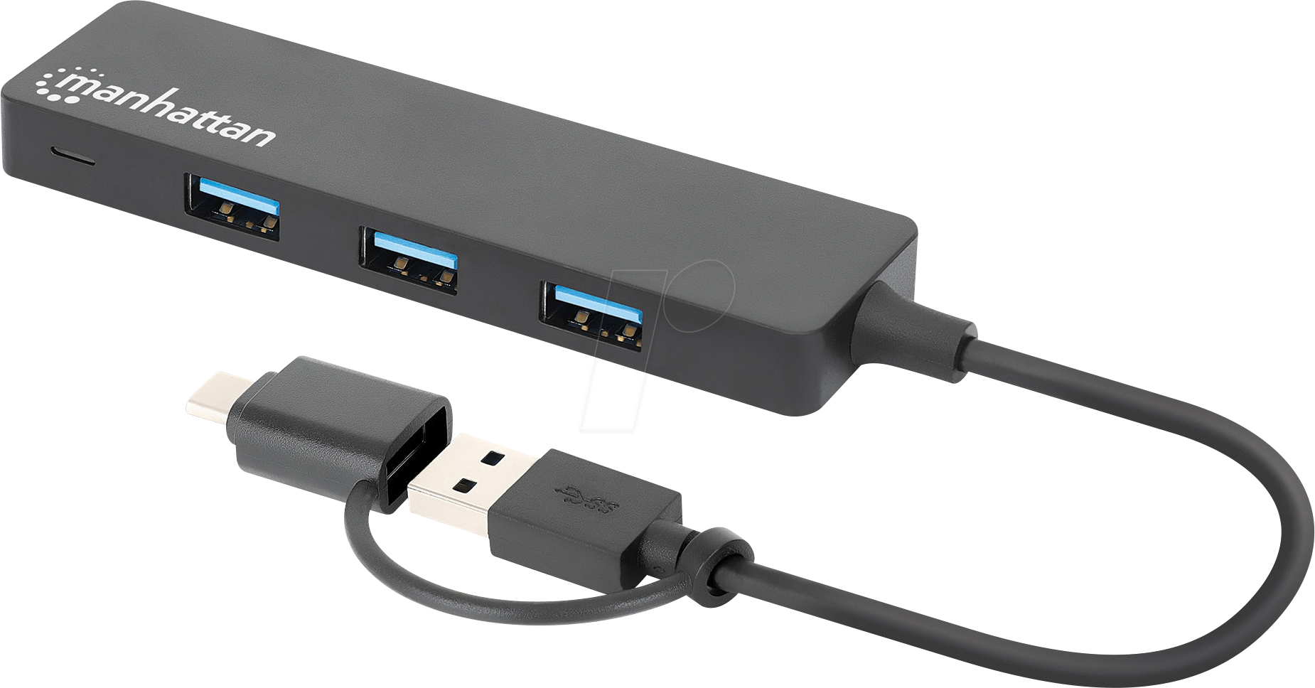 MANHATTAN 180863 - USB 3.0, 4 Port Hub, 4x USB-A, USB A/C Adapter