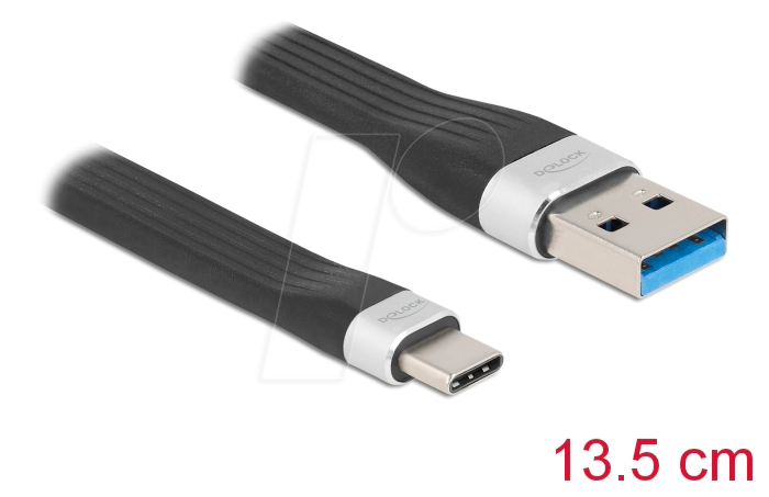 DELOCK 85771 - USB 10 Gb/s Flachbandkabel, A Stecker auf C Stecker, 13,5 cm