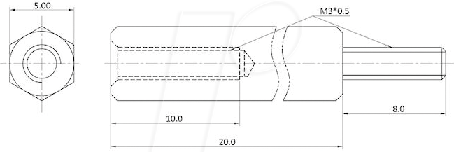 ECON D3X20A5MH - Abstandsbolzen Messing M3 20 mm Innen/Außen 100St.