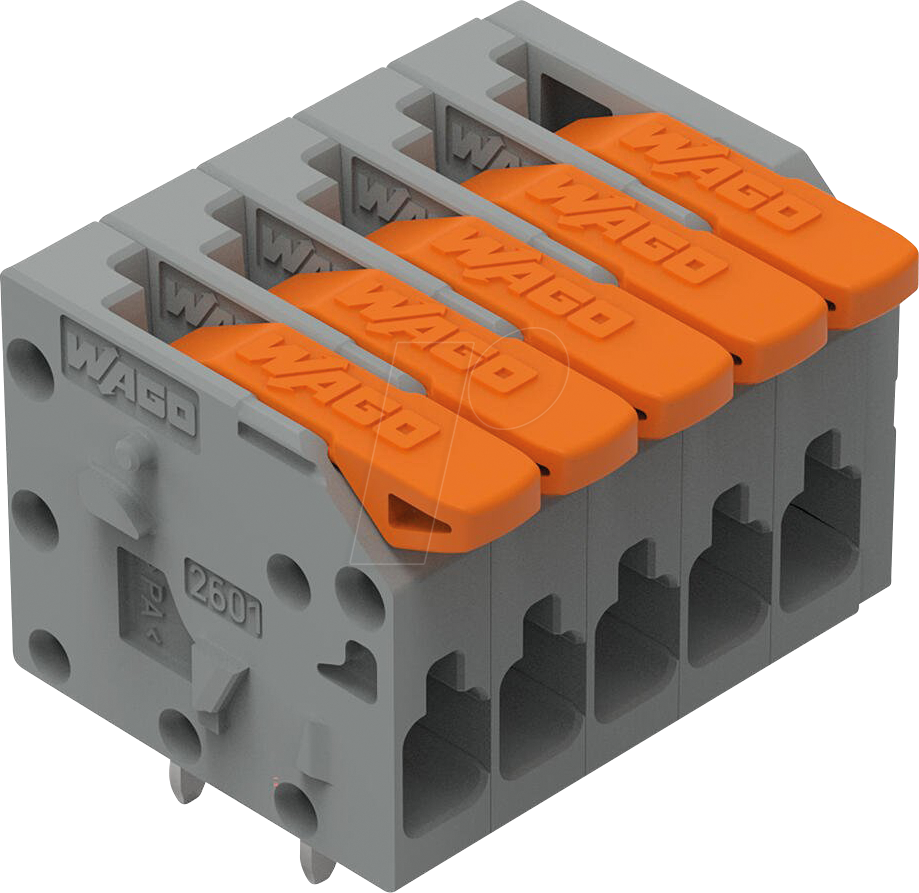 WAGO 2601-1105 - Leiterplattenklemme mit Hebel, 1,5 mm², RM 3,5 mm, 5-polig