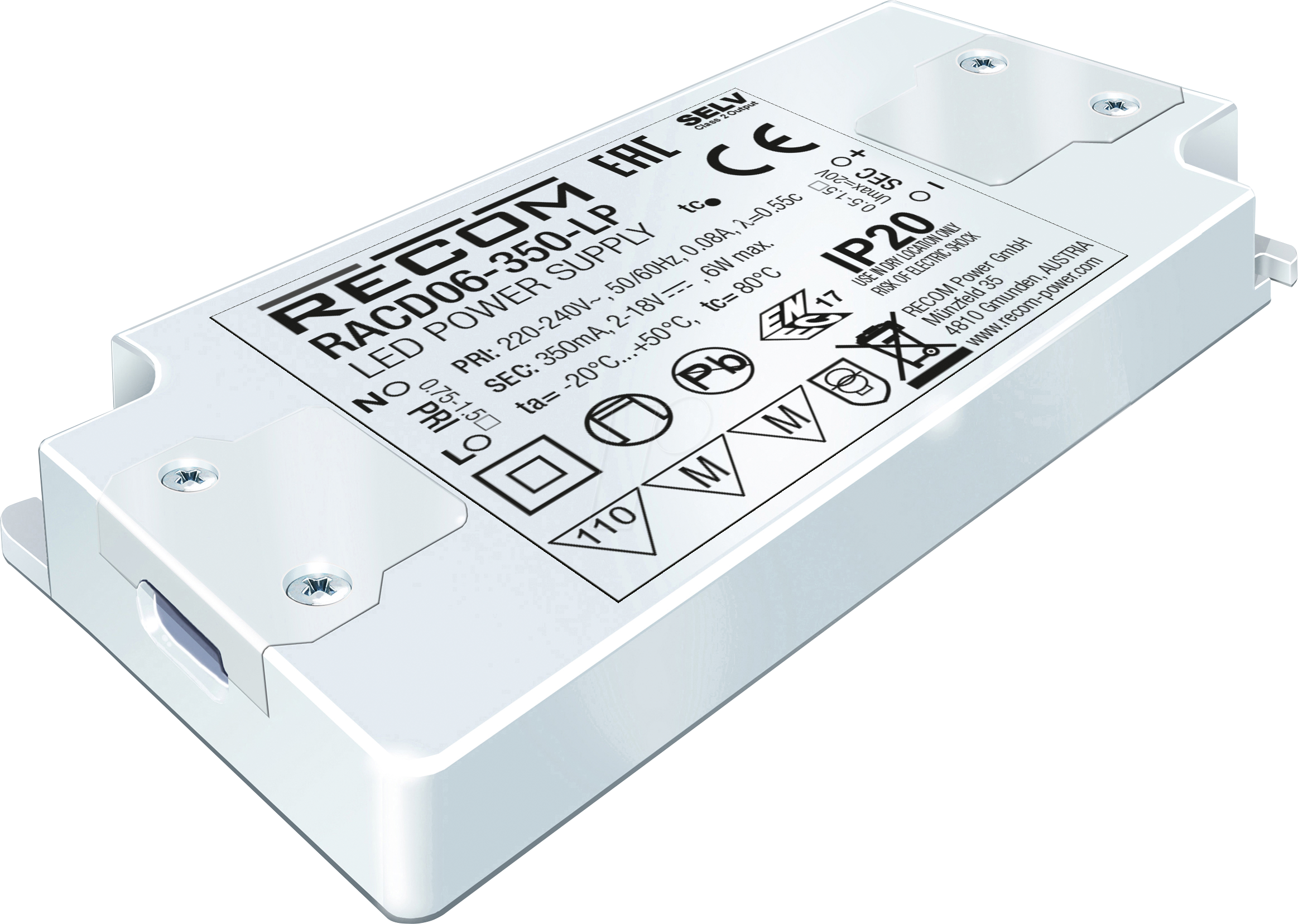 RACD06-500-LP - LED-Netzteil, 6 W, 2-12 V DC, 500 mA