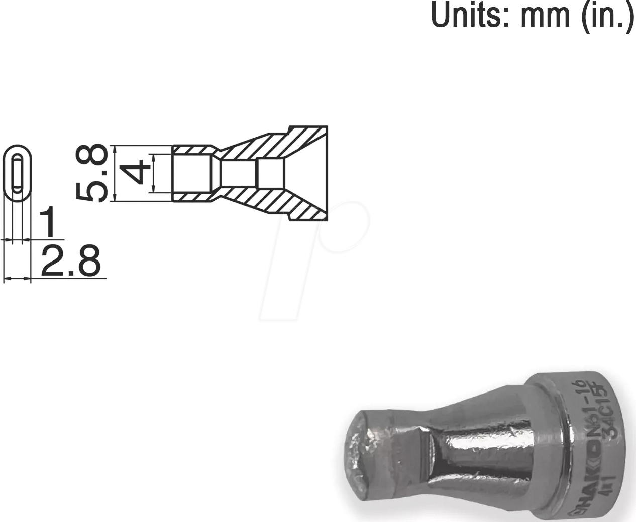 HAK N61-16 - Entlötdüse N61-16, Ovaler-Typ, 4,0 x 1,0 mm