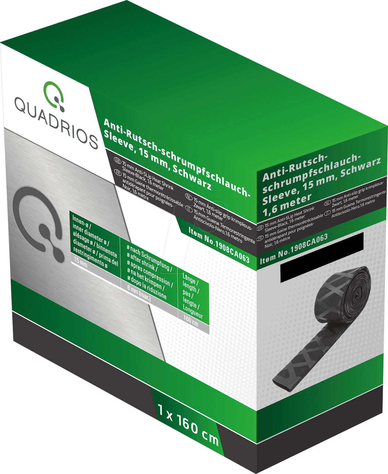 QUAD 19008CA063 - Soft-Schrumpfschlauch Box 2:1 - Ø15 mm x 1,6 m, schwarz