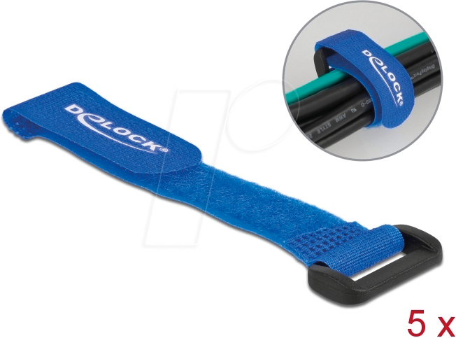 DELOCK 19527 - Klett-Kabelbinder mit Schlaufe L 150 x B 20 mm blau 5 Stück