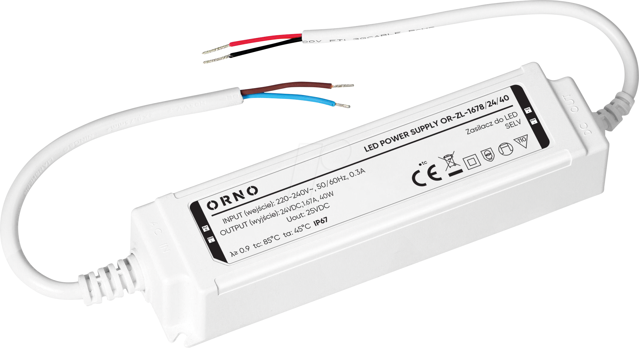 ORNO ZL-16782440 - LED-Netzteil, 40 W, 24 V, 1,67 A, IP67