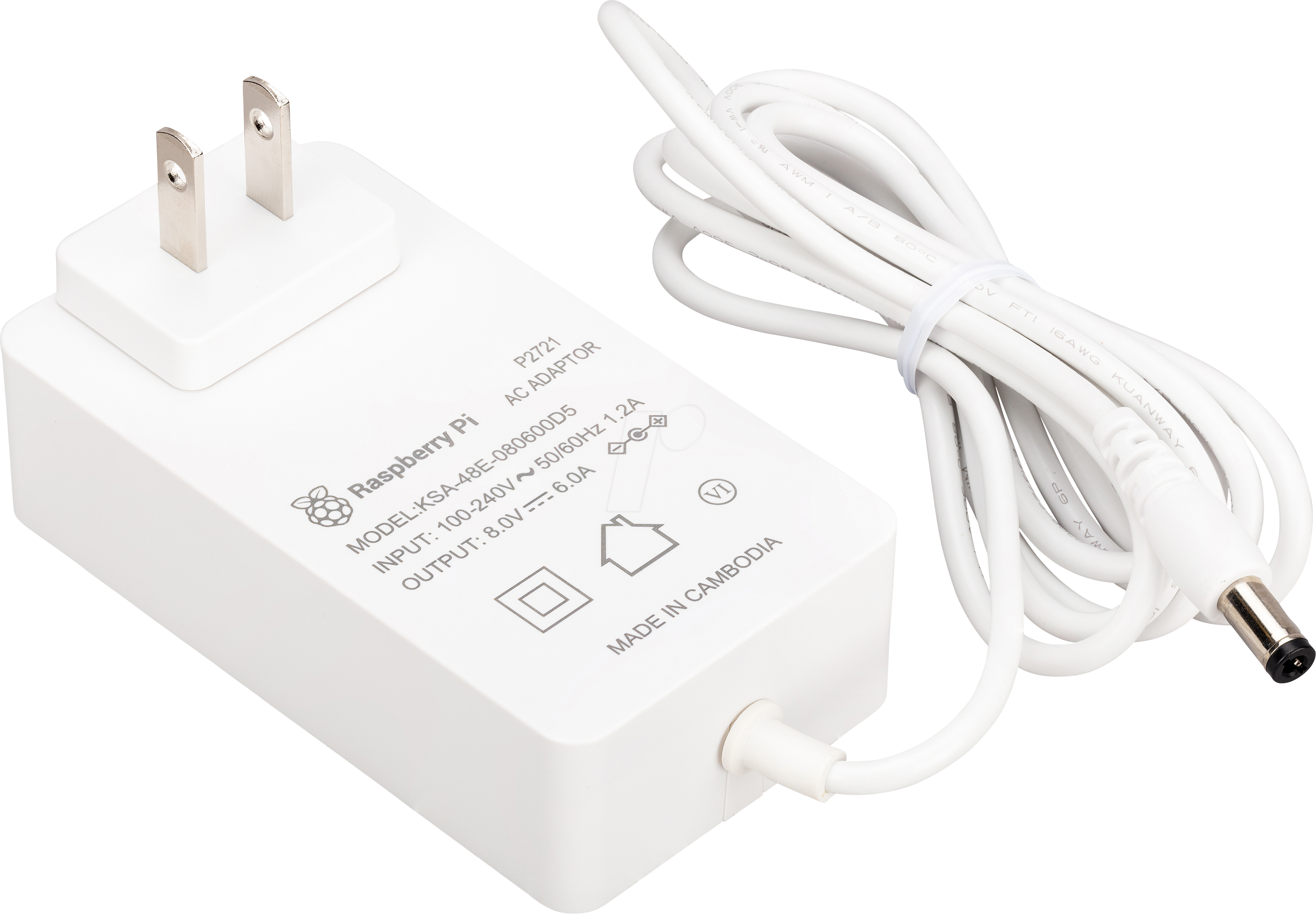 RPI PS 48W WT US - Raspberry Pi Build HAT Netzteil, 48W, DC-Buchse, US-Stecker, wei