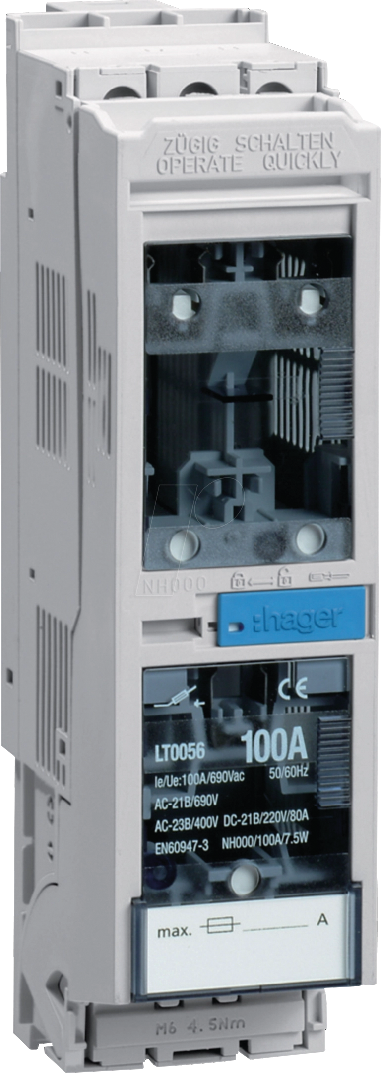 HAGER LT0056 - Sicherungslasttrennschalter NH000 3-polig 3x100A SS 60mm