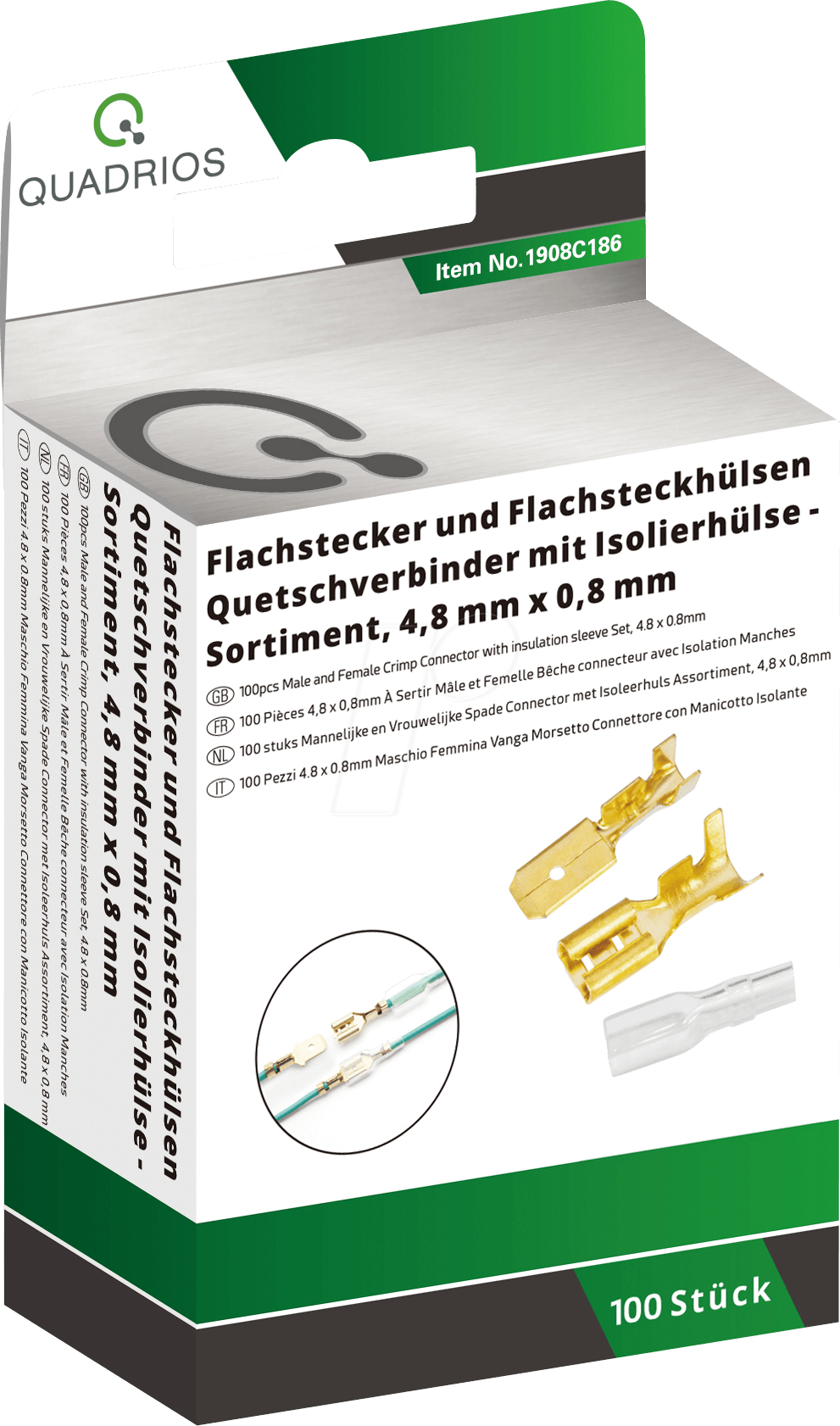 QUAD 1908C186 - Flachstecker-hülsen Set, 0.8 x 4.8 mm/ 1.5 -2.5 mm², 100-teilig