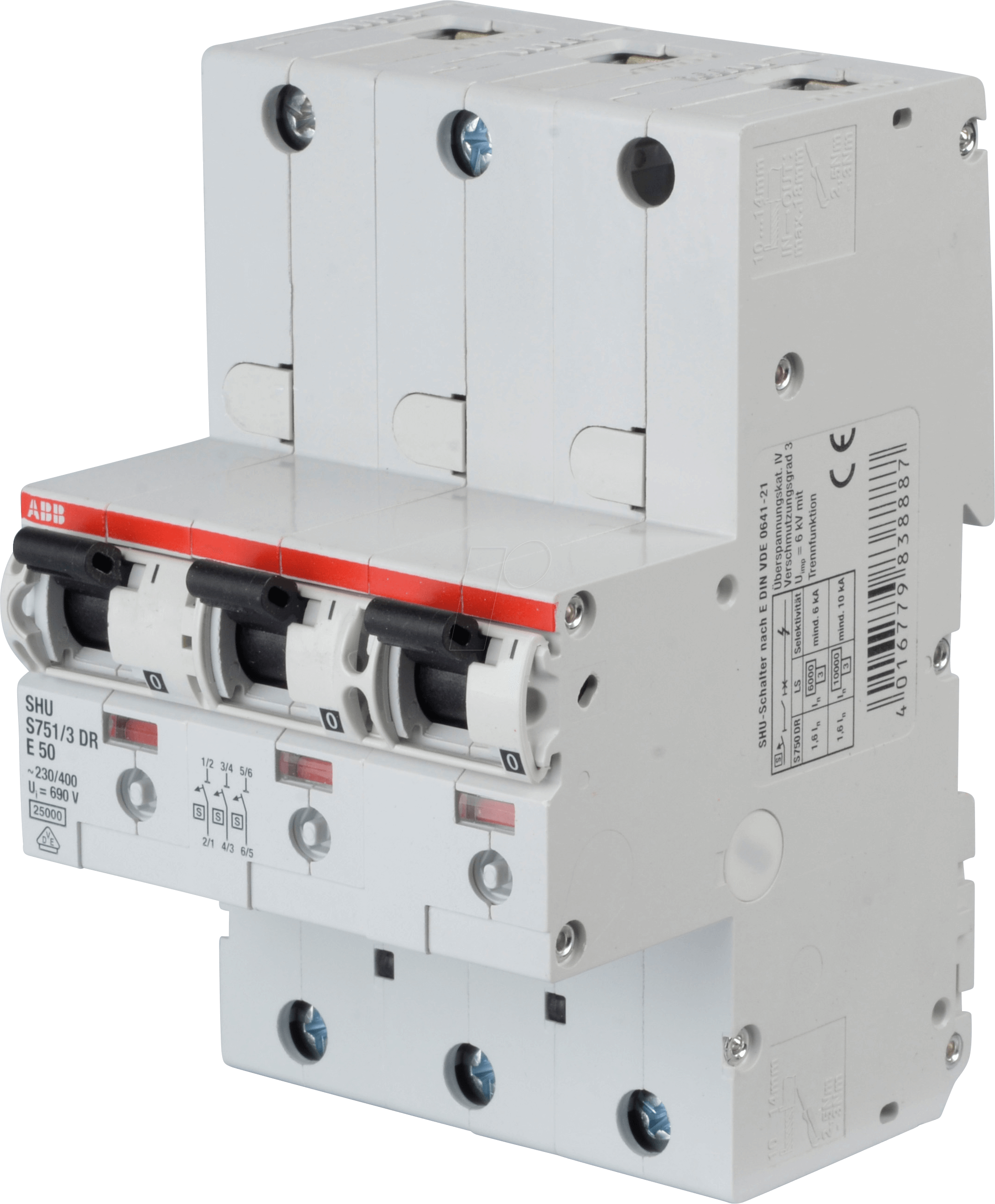 ABB S751/3DR-E50 - Hauptsicherungsautomat, selektiv, 50 A, 3 x 1