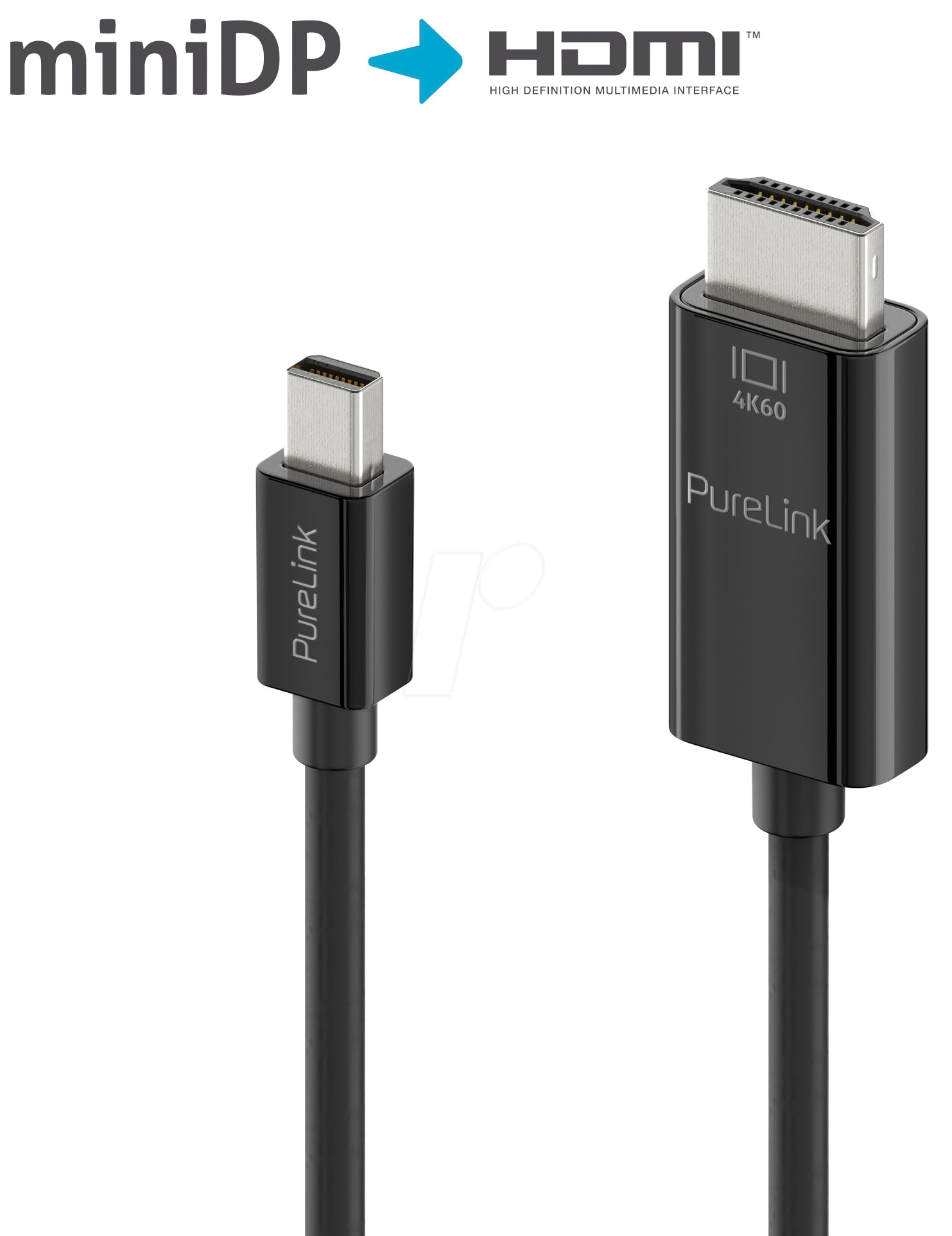 PURE IS2101-020 - Displayport 1.2 Kabel, mini DP-HDMI, 4K60Hz, schwarz, 2,0 m