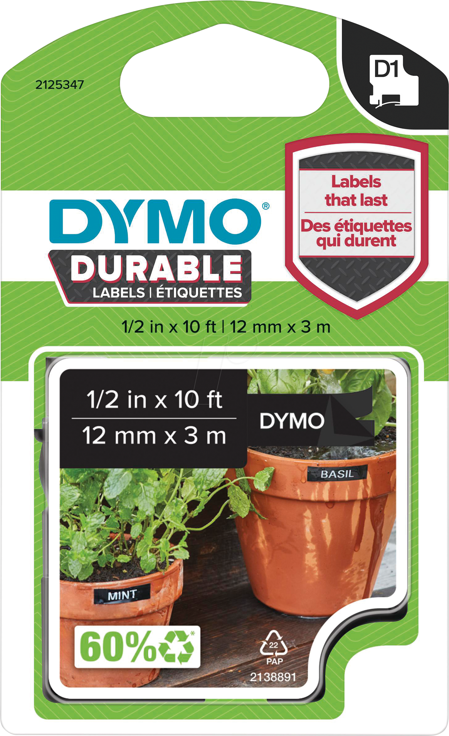 Thumbnail - DYMO D1 1978365 - DYMO D1 Vinylband 12 mm, weiß/schwarz