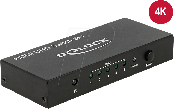 Thumbnail - DELOCK 18685 - HDMI Switch, 5x HDMI Buchse auf HDMI Buchse, 4K