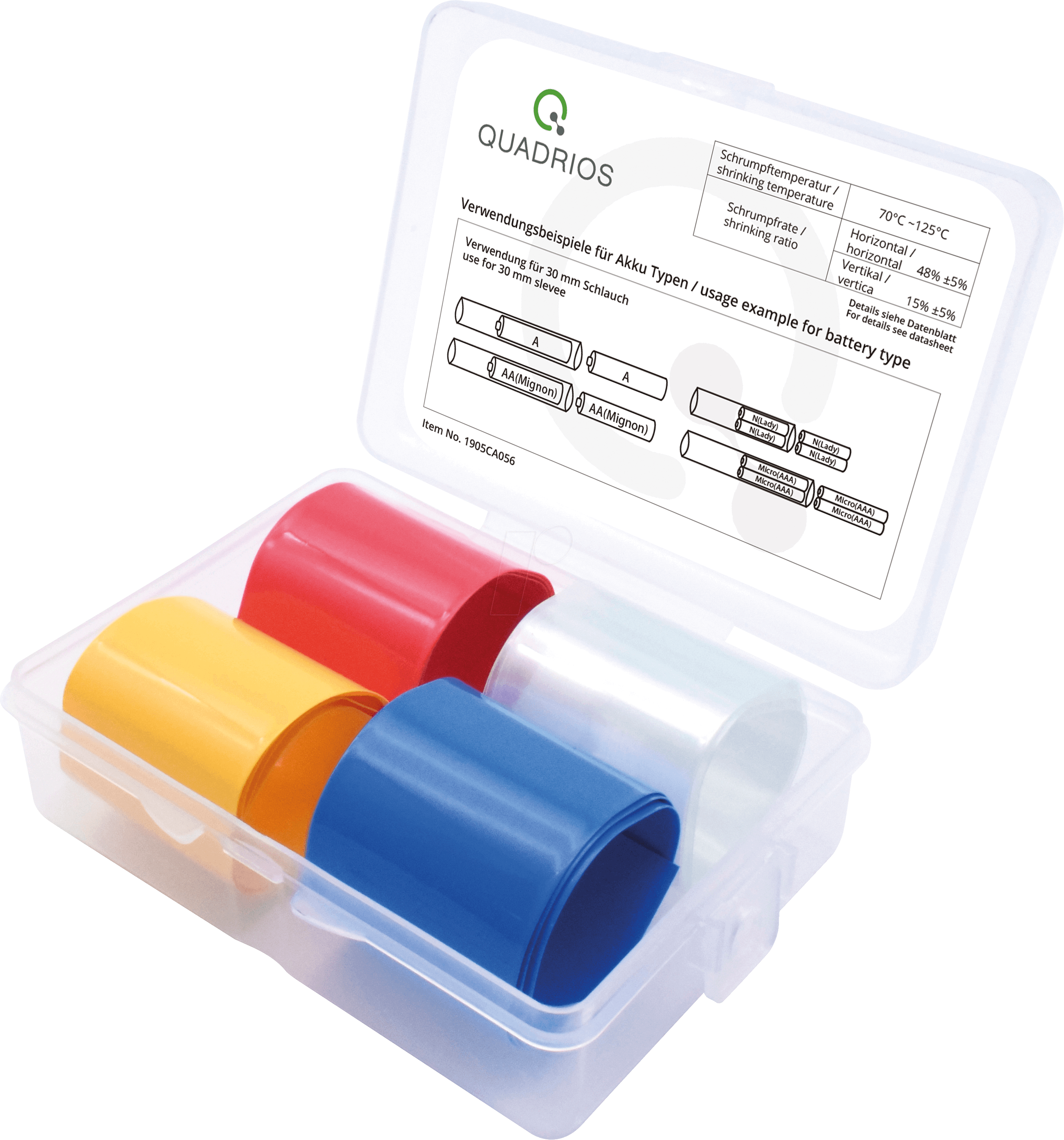 QUAD 1905CA056 - Akku-Schrumpfschlauch-Set 2:1, Flachmaß 30 mm, 4 teilig