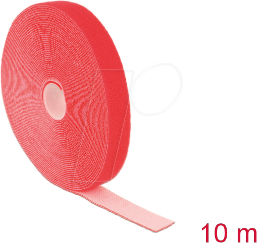 DELOCK 18724 - Klettband auf Rolle, 10 m x 20 mm, rot