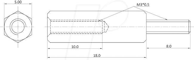 ECON D3X18A5MT - Abstandsbolzen Messing M3 18 mm Innen/Außen