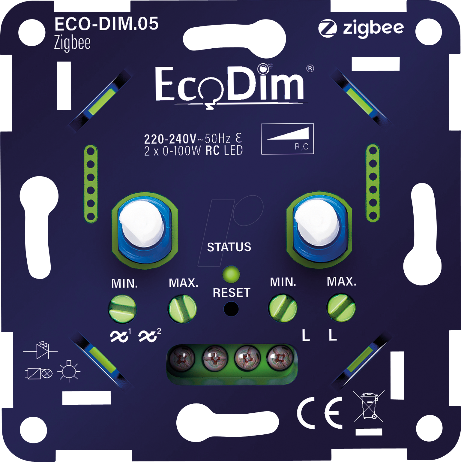 Thumbnail - ECO-DIM.05-ZGB - LED-Dimmer, duo, 2x 0-100 W, Phasenabschnitt (RC), Zigbee