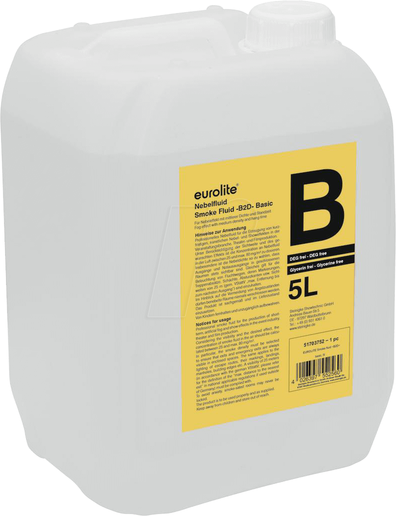 EURO 51703752 - Smoke Fluid B2D Basic , für Nebelmaschinen, 5 l