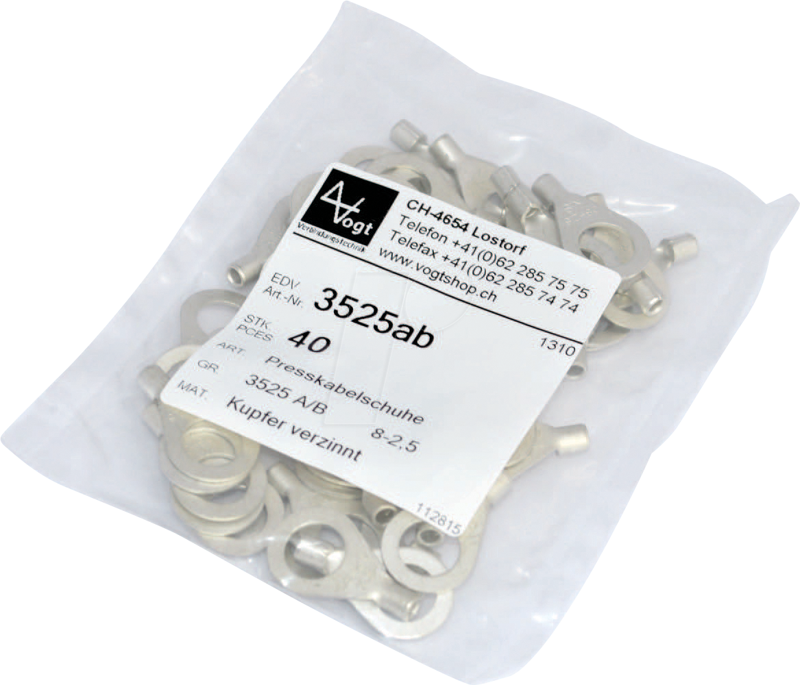 VT 3525AB - Presskabelschuhe, Kupfer verzinnt, M8, 1,5-2,5 mm², 40 Stk.