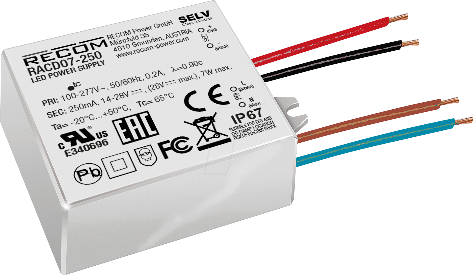 RACD07-500 - LED-Netzteil, 7 W, 10-20 V DC, 500 mA