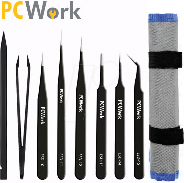 Thumbnail - PCW 08F - Pinzettenset, ESD-sicher, 8-teilig, Edelstahl