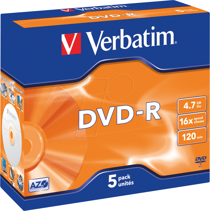 VERBATIM 43519 - Verbatim DVD-R 4,7GB, matt, 5er Pack Jewel Case