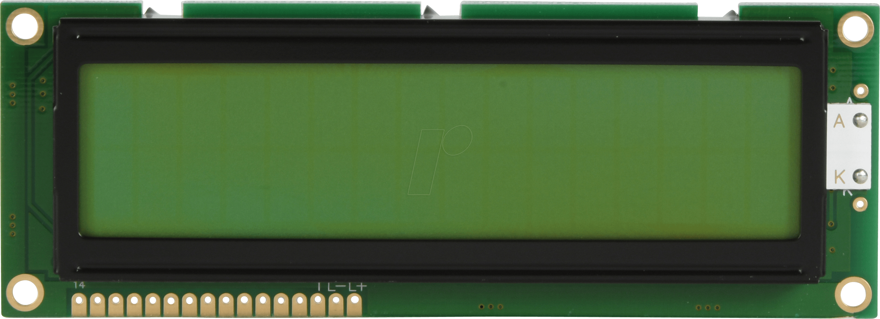 LCD-PM 2X16-10 A - LCD-Modul, 2x16, H:9,6mm, ge/gn, m.Bel.