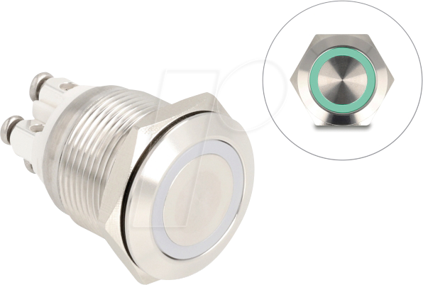 DELOCK 20978 - Drucktaster Edelstahl, beleuchtet, LED - Ring, grün, IP65