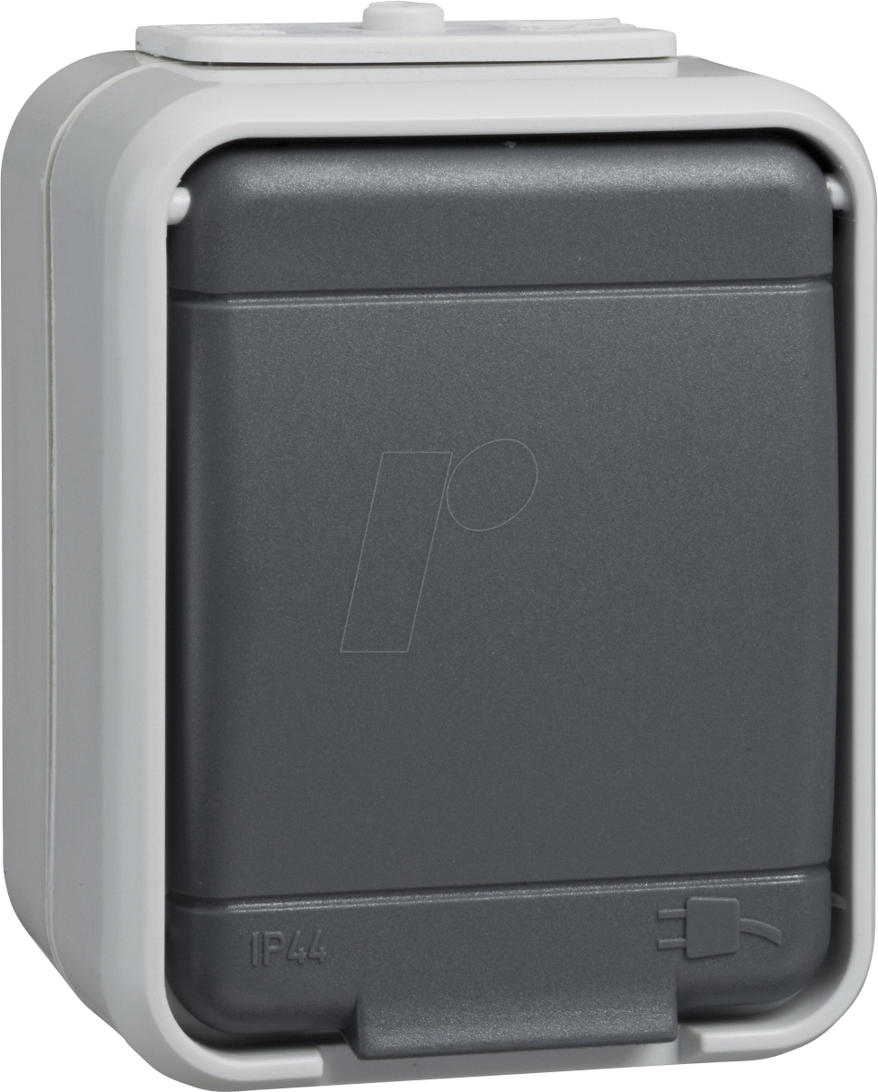 ELSO 445009 - Steckdose, 1-fach, 16A, IP44, AquaTop, Deckel, Steckklemme, grau