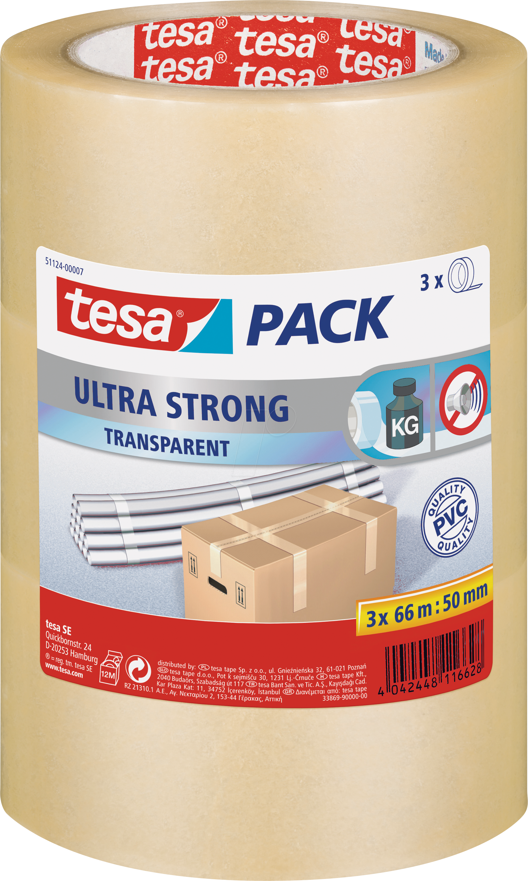 Thumbnail - TESA 51124-07 - tesapack® Ultra Strong, 66 m x 50 mm, transparent, 3 Rollen