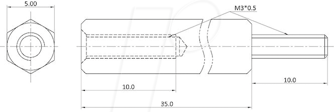 ECON D3X35A5MH - Abstandsbolzen Messing M3 35 mm Innen/Außen 100St.