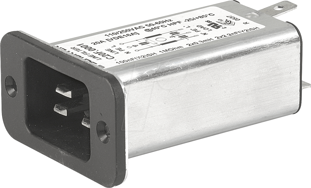 C20F 16A - Kaltgerätestecker mit Netzfilter, 16 A, C20