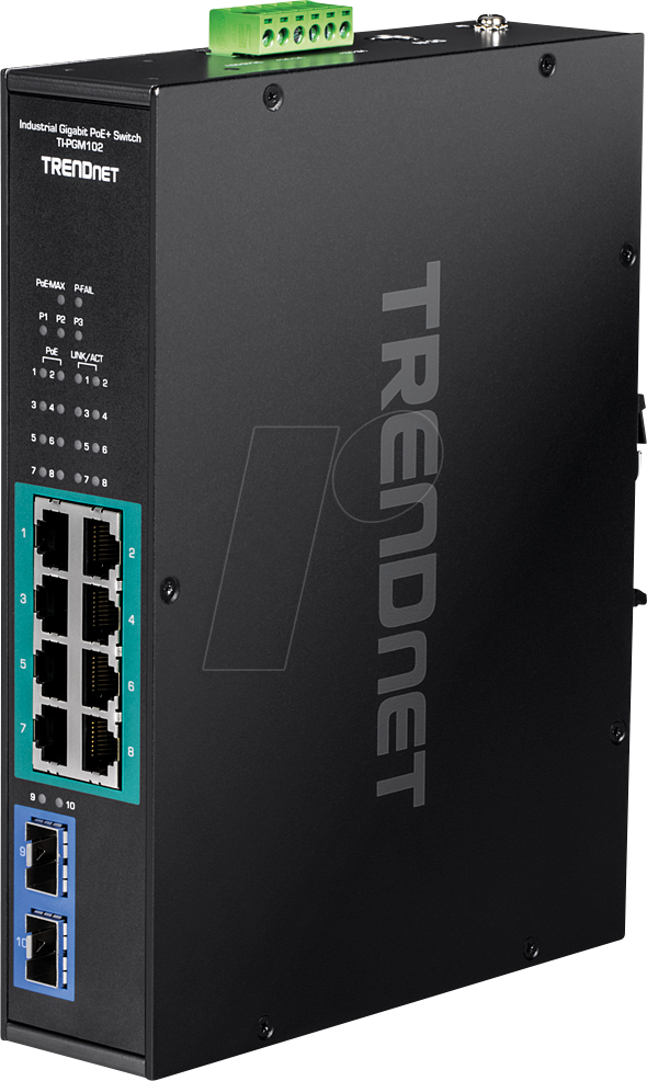 TRN TI-PGM102 - Switch, 10-Port, Gigabit Ethernet, PoE+, SFP