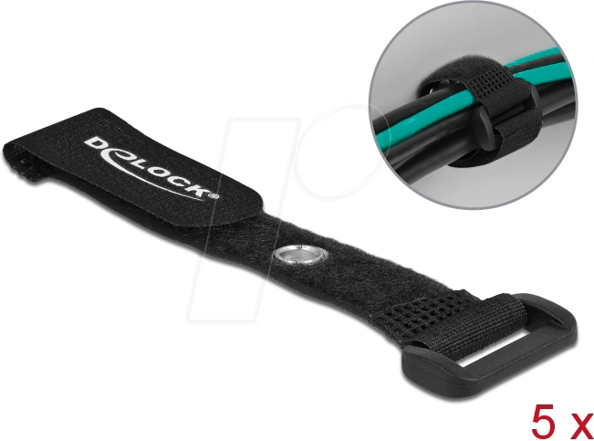 DELOCK 19537 - Klett-Kabelbinder mit Schlaufe und Öse L 150 x B 20 mm sw 5 Stk