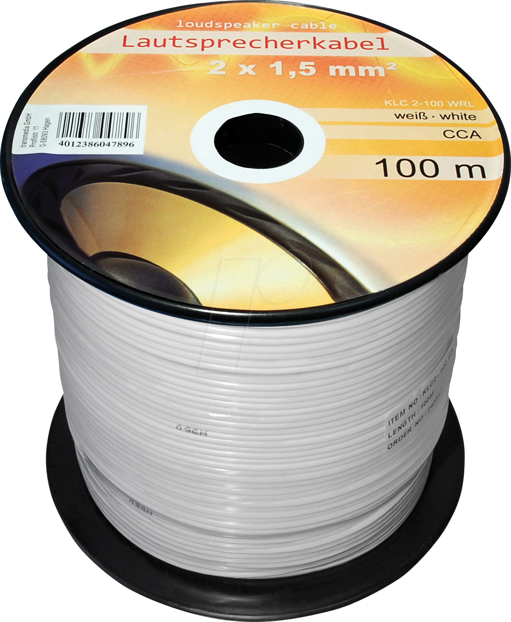 TME KLC2-100WRL - Lautsprecherkabel CCA-Leiter, 2x1,5mm², weiß, 100m-Spule