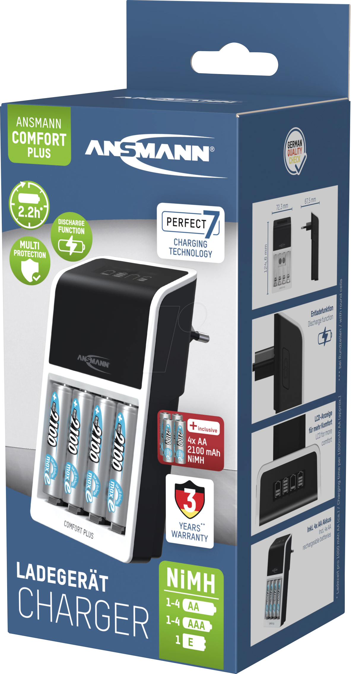 ANS 1001-0094-01 - Steckerladegerät, NiMh, inkl. 4x AA (Mignon) Akkus, weiß