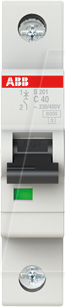 ABB S201-C40 - Leitungsschutzschalter, Char. C, 40 A, 1 polig