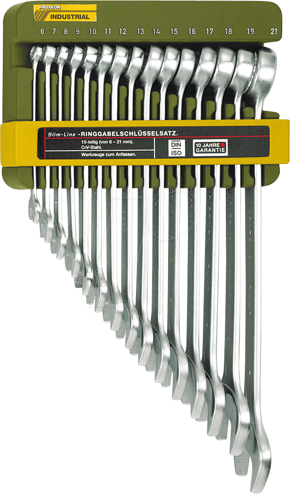 PROXXON 23821 - Ringmaulschlüsselsatz, SW 6-21, 15-teilig, ringseitig gekröpft