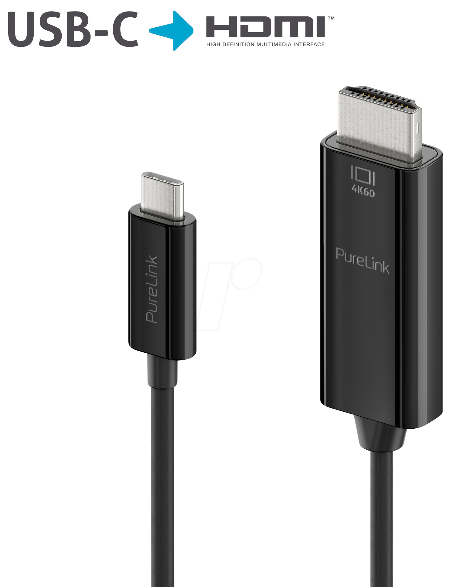 PURE IS2201-020 - Adapterkabel USB Type-C > HDMI, 4K@60 Hz, schwarz, 2,0 m