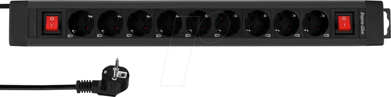 REV 0014923513 - Steckdosenleiste, SupraLine, 9-fach, 2 Schalter, anthrazit