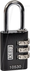 KASP K10530BLAD - Zahlenschloss, 3 Zahlenreihen, 30mm, schwarz