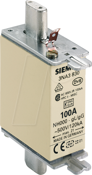 SIE 3NA3830 - NH-Sicherungseinsatz, NH000, In: 100 A, gG, Un AC: 500 V, Un DC: