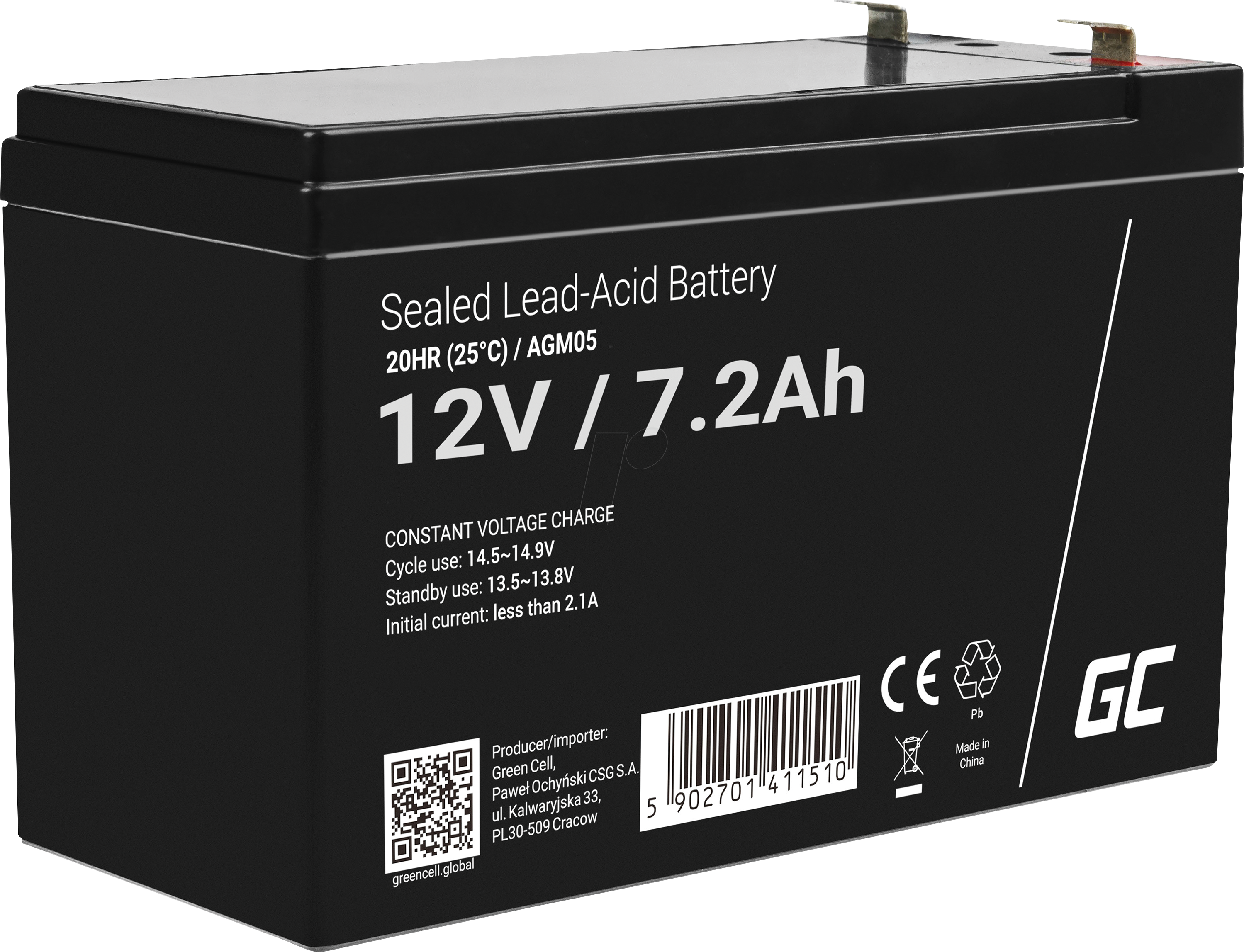 Thumbnail - GC AGM05 7.2AH - Blei-Vlies-Akku, AGM, 12V, 7.2 Ah