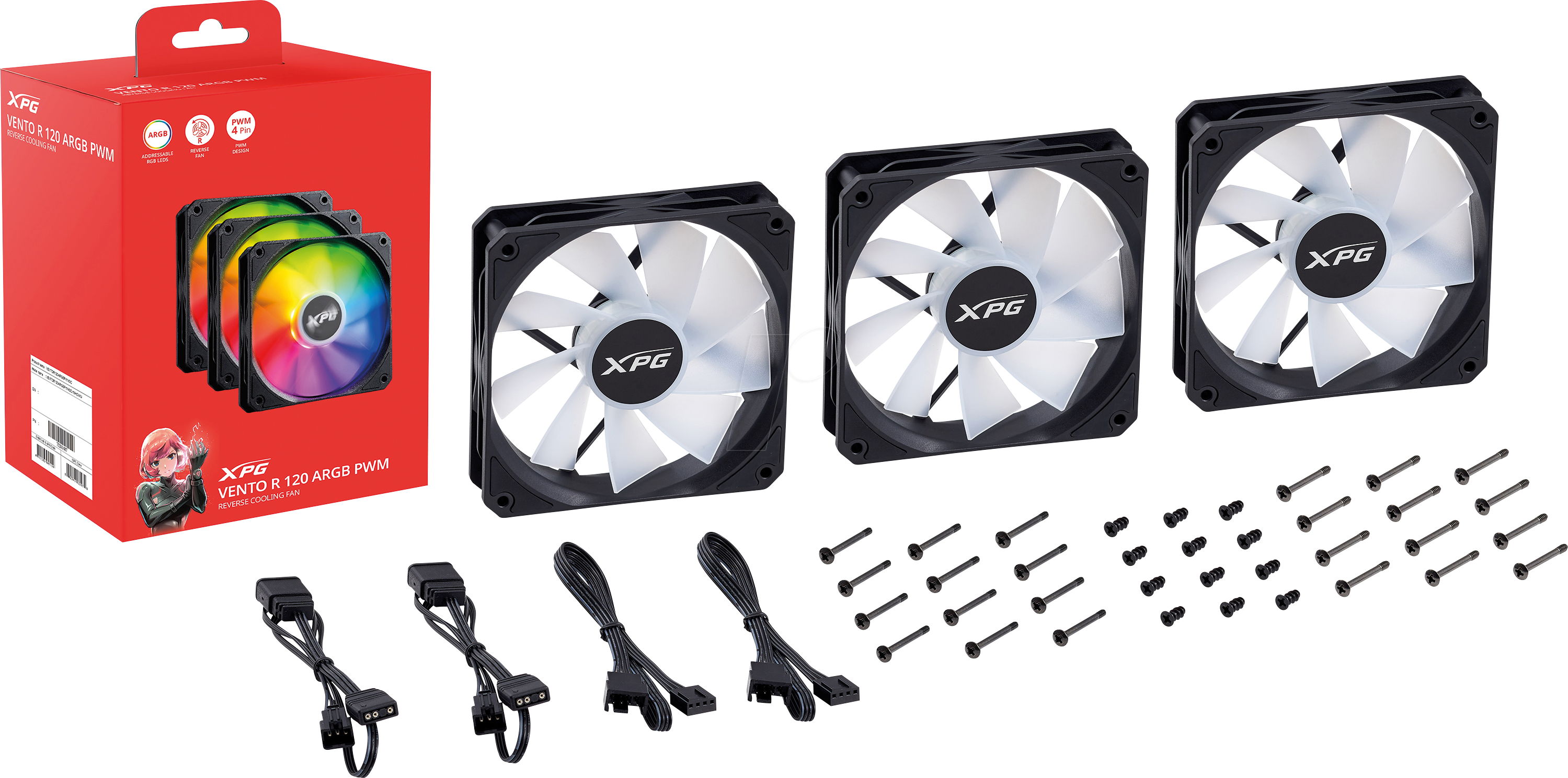 XPG 47093 - XPG VENTO R 120, 120 mm, ARGB, PWM, schwarz, 3er Pack