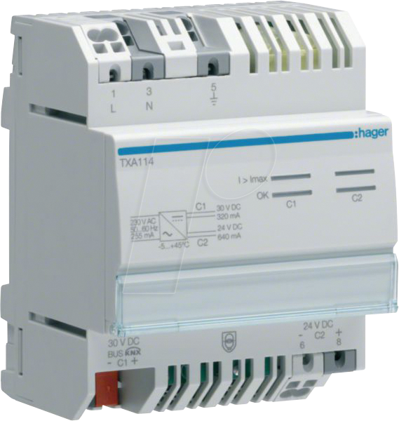 HAGER TXA114 - Spannungsversorgung KNX mit 1 Drossel 320mA + 1 Ausg. 24VDC